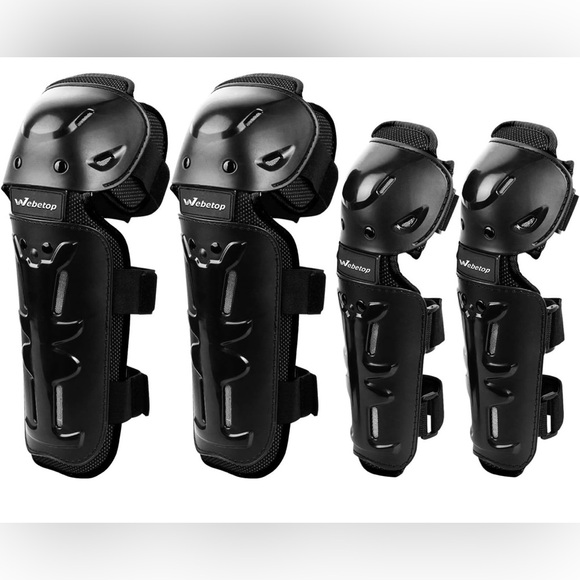 Webetop 4pcs Knee Shin Guards Elbow Adult Dirt Bike Youth, black,white - Picture 1 of 8